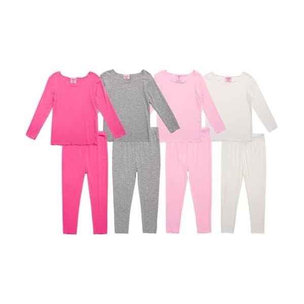 Baby Girls Pajama Set - 8 Piece Soft Rib Knit Toddler Girls Pajamas Sleep Shirt & Pants PJs Matching Set (12M-7)