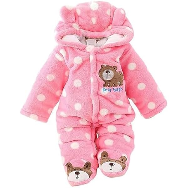 Baby Snowsuit Infant Winter Cozy Fleece Jumpsuit Cute Bear Hooded Footies Toddler Girls Boys Thicken Soft Outfit