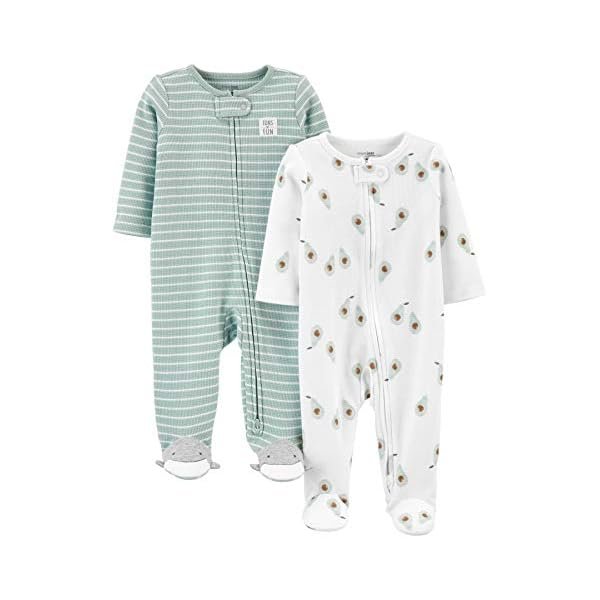 unisex-baby 2-way Zip Thermal Footed Sleep and Play, Pack of 2