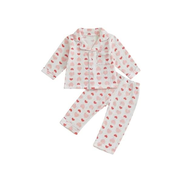 Toddler Boy Girl Valentines Pajamas Cute Heart Print Long Sleeves Shirt and Elastic Pants Loungewear Sleepwear