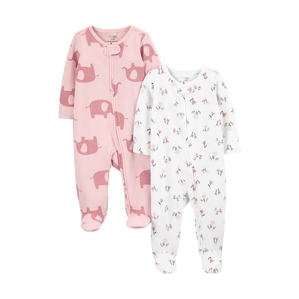 baby-girls 2-way Zip Thermal Footed Sleep and Play, Pack of 2