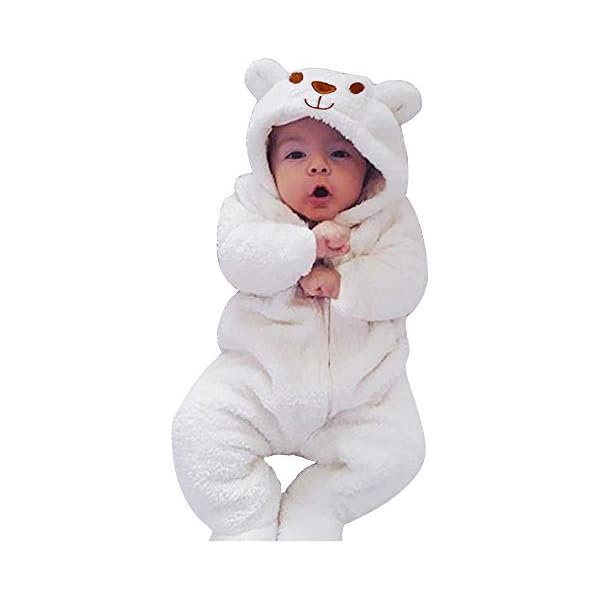 Newborn Baby Bear Fleece Romper One-Piece Footies Jumpsuit Pajama Infant Outfit for Baby Boys Girls