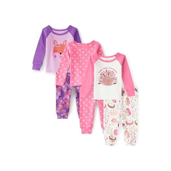 Baby Girls And Toddler Long Sleeve Top and Pants Snug Fit 100% Cotton 3 Pack Pajama Set