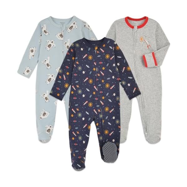 Baby Footie Pajama with Mitten Cuffs, Double Zipper Infant Cotton clothes Sleeper Pjs, Footed Sleep Play