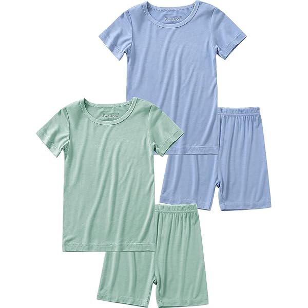 Baby Boys Girls Pajama Sets Kid Soft Sleepwear Rayon From Bamboo Sleepwear Short Sleeve 4-Piece Cool Jammies 18M-12Y