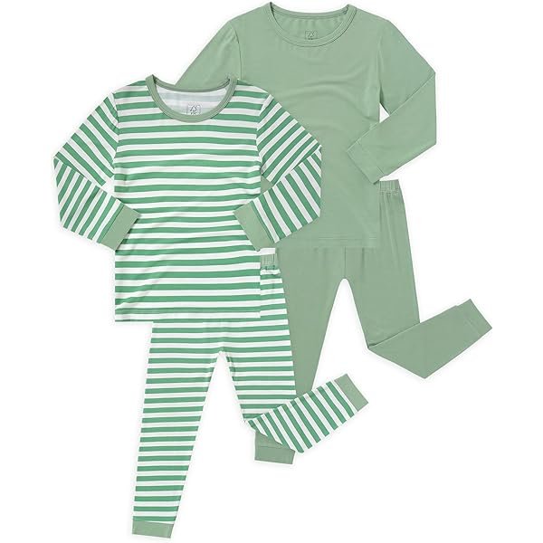 Bamboo Viscose Pajamas for Toddler 4 Piece Baby Boys & Girls Snug Fit Long Sleeve Striped PJs Sleepwear, 12M-6Y