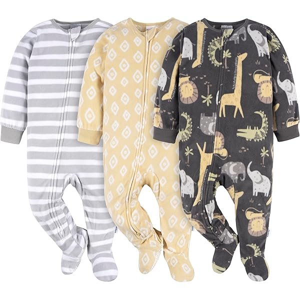 unisex-baby Fleece Footed Pajamas 3-pack