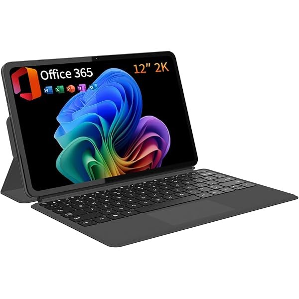 2-in-1 Laptop Tablet 2026 with Magnetic Keyboard & 1-Year Office 365, 12" 2K FHD IPS Touchscreen, 12GB RAM 512GB SSD, 6500Y Processor, USB-C, Dual Speakers, Windows 11 Laptop for Home Office Students
