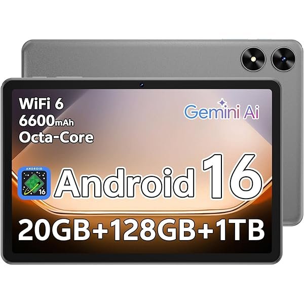 Android 16 Tablet 10.1 inch Tablet with Octa-Core Processor, 20GB RAM 128GB ROM 1 TB Expandable, 1280x800 HD IPS Touch Screen, GPS, 8H Battery, WiFi 6, BT 5.2, Dual Camera (Gray)