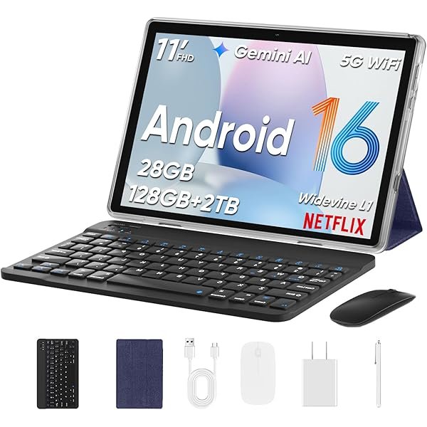 2026 Upgraded Android 16 Tablet, 11 inch Android Tablets,28GB+128GB+1TB Expand, Support Face Unlock+18W Fast Charging, Octa-Core CPU,Dual WiFi6, Dual Cameras,8000mAh Battery, Tablet with Keyboard
